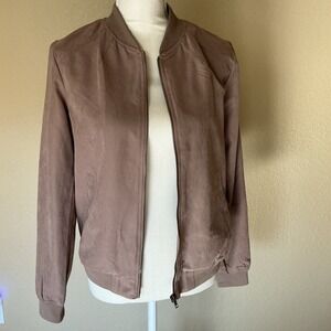 Be Cool Los Angeles Womens Brown Faux Suede Bomber Jacket Size L 31163